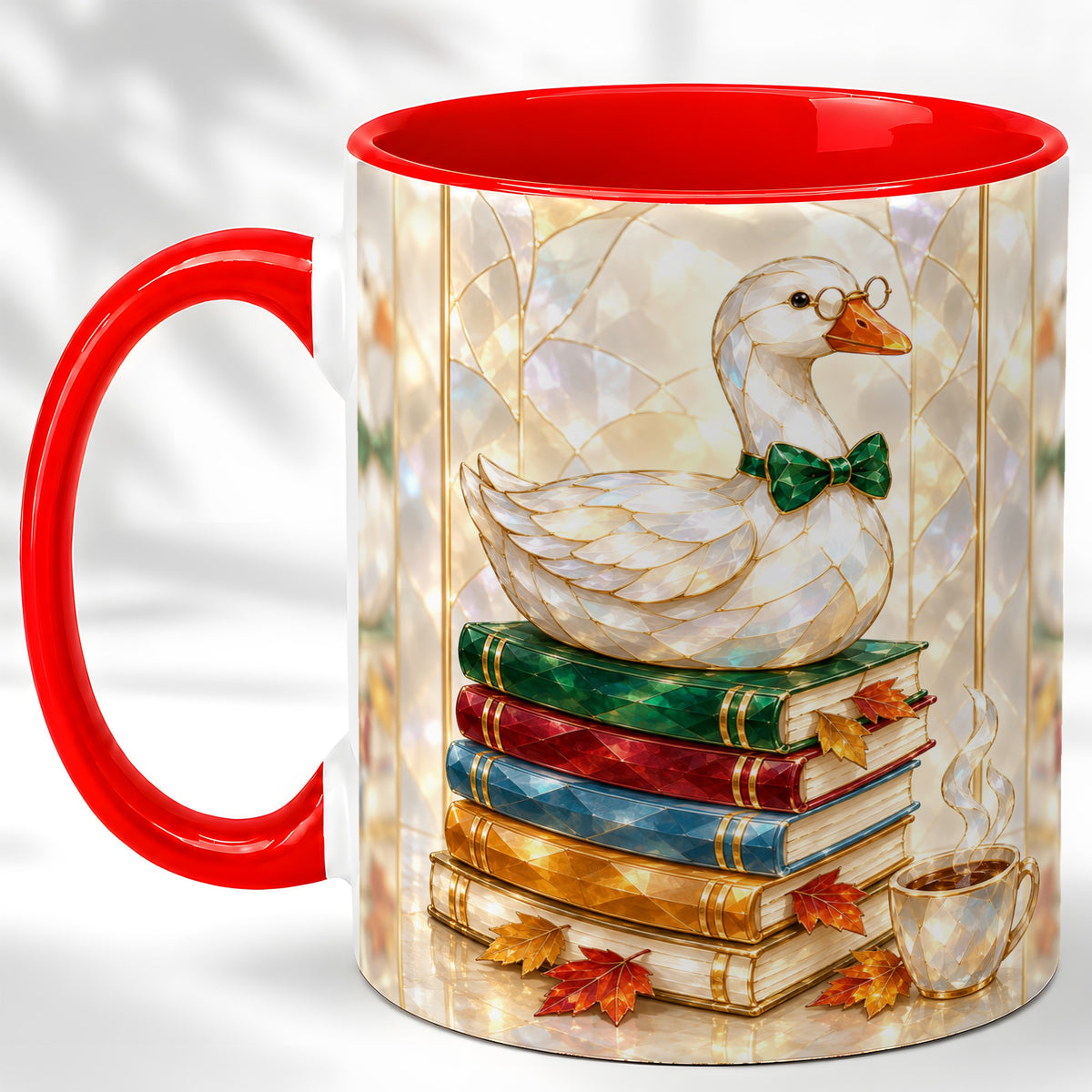 Bookish Bird Coffee Mug, Autumn Reader Mug, Ceramic Cup for Cozy Desks