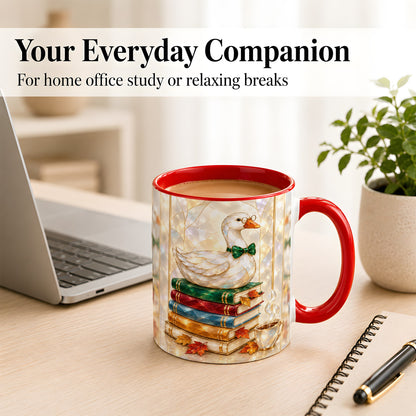 #pl[11oz|Red] Bookish Bird Coffee Mug, Autumn Reader Mug, Ceramic Cup for Cozy Desks