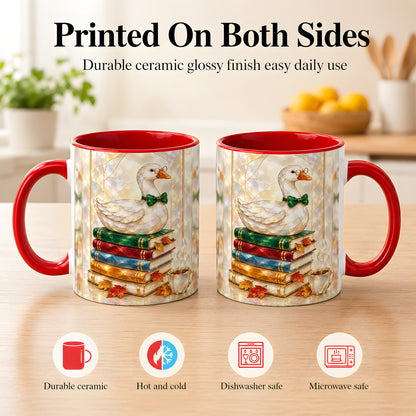 #pl[11oz|Red] Bookish Bird Coffee Mug, Autumn Reader Mug, Ceramic Cup for Cozy Desks