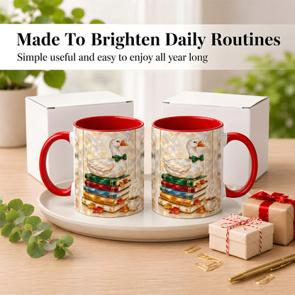 #pl[11oz|Red] Bookish Bird Coffee Mug, Autumn Reader Mug, Ceramic Cup for Cozy Desks