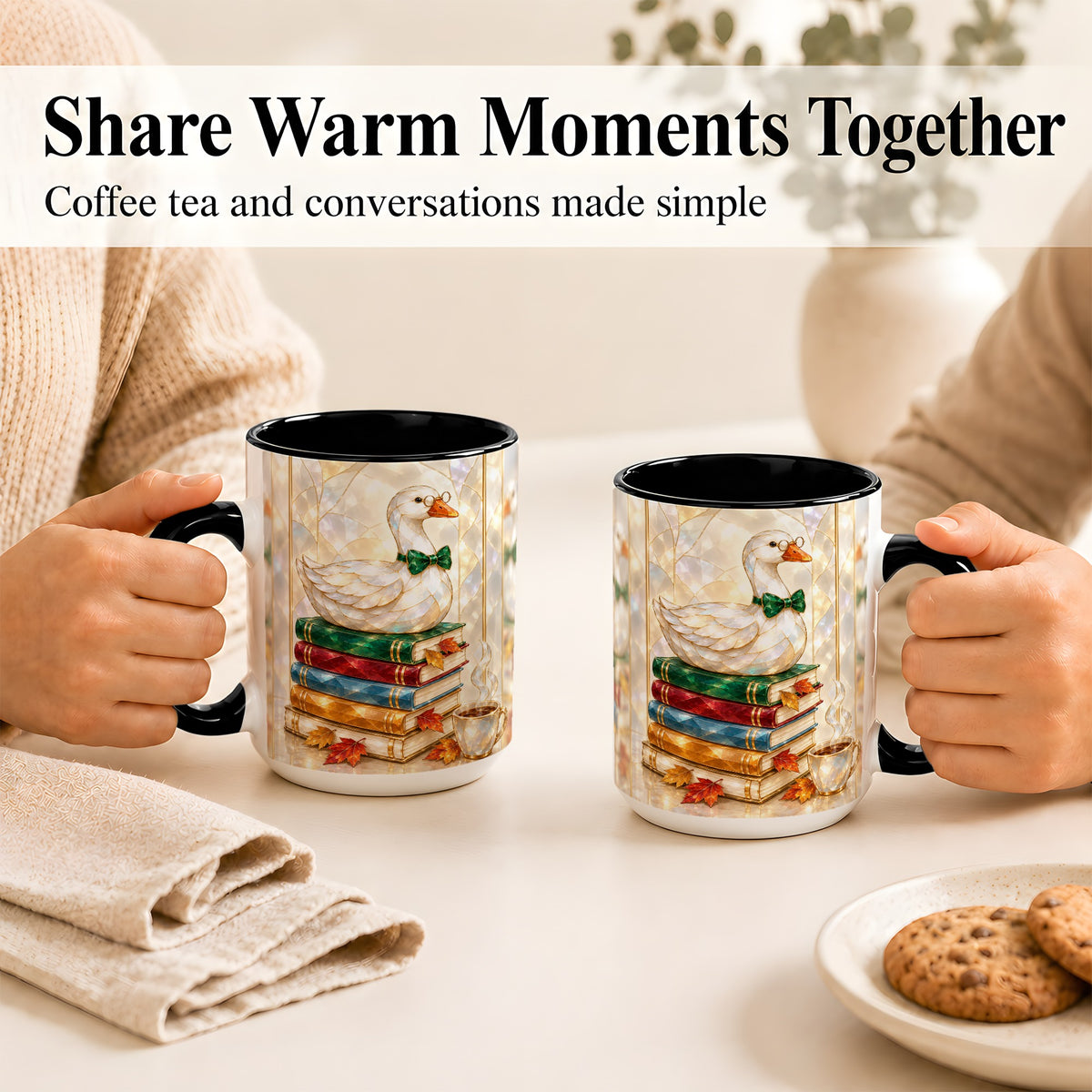 #pl[15oz|Black] Bookish Bird Coffee Mug, Autumn Reader Mug, Ceramic Cup for Cozy Desks