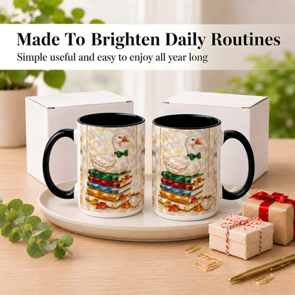 #pl[15oz|Black] Bookish Bird Coffee Mug, Autumn Reader Mug, Ceramic Cup for Cozy Desks