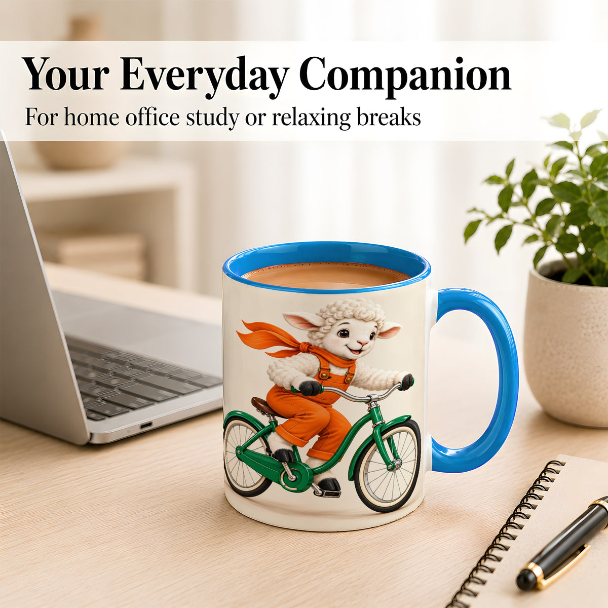 #pl[11oz|Blue] Cycling Lamb Coffee Mug, Cute Bicycle Mug, Ceramic Cup for Happy Mornings