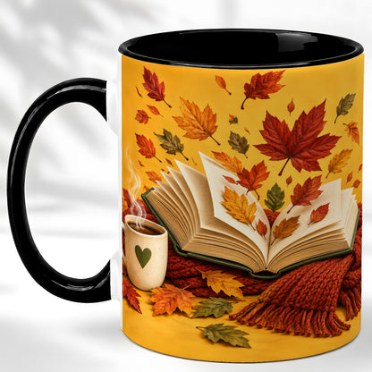#pl[11oz|Black] Autumn Reading Coffee Mug, Cozy Book Lover Mug, Ceramic Cup
