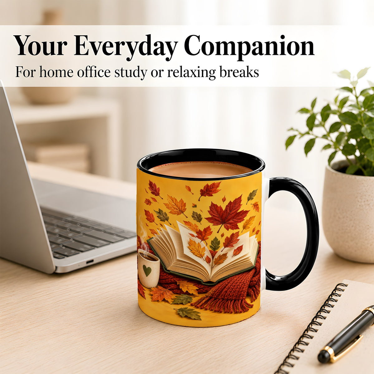 #pl[11oz|Black] Autumn Reading Coffee Mug, Cozy Book Lover Mug, Ceramic Cup