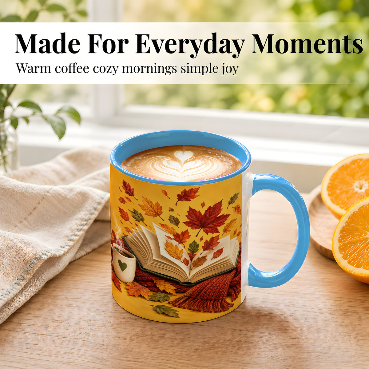 #pl[11oz|Blue] Autumn Reading Coffee Mug, Cozy Book Lover Mug, Ceramic Cup
