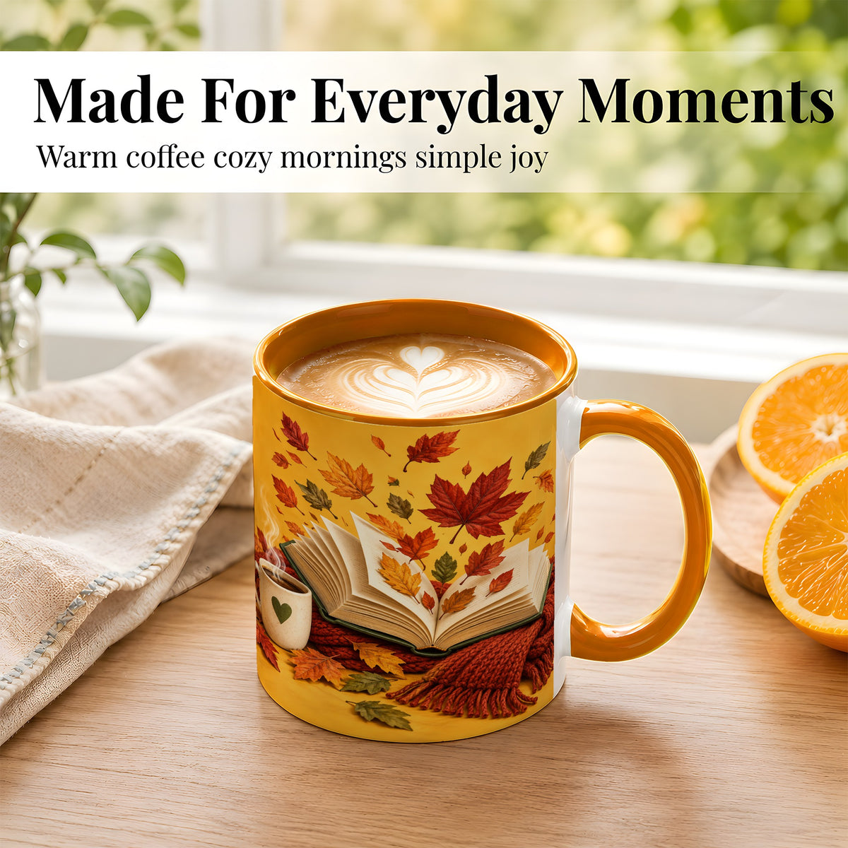 #pl[11oz|Orange] Autumn Reading Coffee Mug, Cozy Book Lover Mug, Ceramic Cup