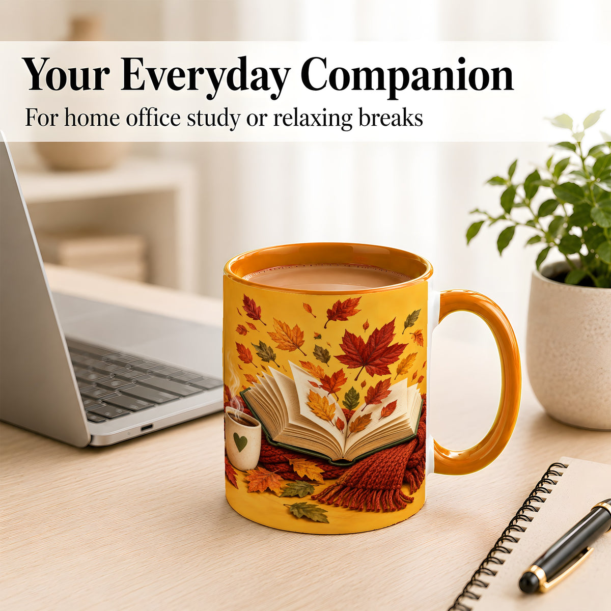#pl[11oz|Orange] Autumn Reading Coffee Mug, Cozy Book Lover Mug, Ceramic Cup