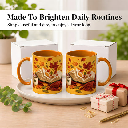 #pl[11oz|Orange] Autumn Reading Coffee Mug, Cozy Book Lover Mug, Ceramic Cup