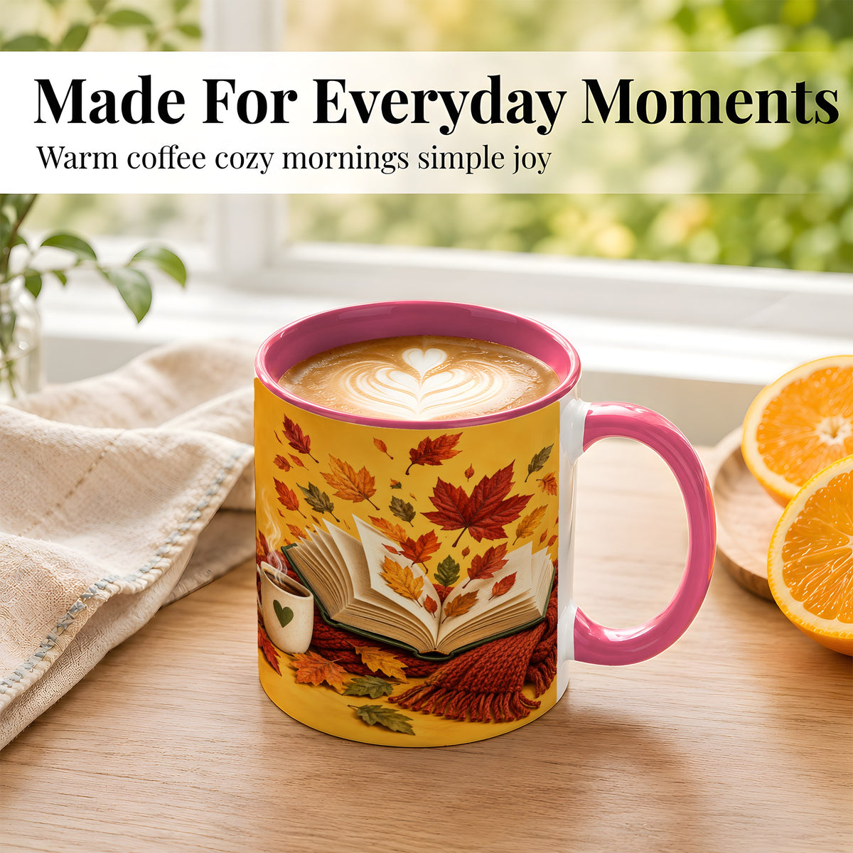 #pl[11oz|Pink] Autumn Reading Coffee Mug, Cozy Book Lover Mug, Ceramic Cup