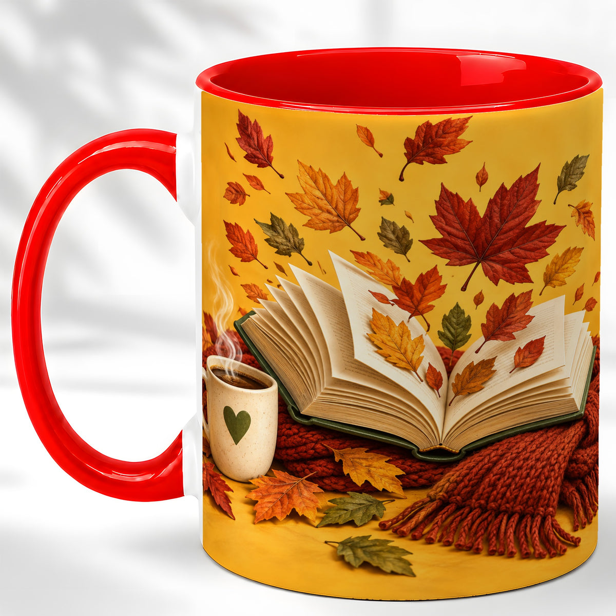 Autumn Reading Coffee Mug, Cozy Book Lover Mug, Ceramic Cup