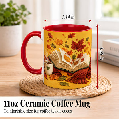 #pl[11oz|Red] Autumn Reading Coffee Mug, Cozy Book Lover Mug, Ceramic Cup