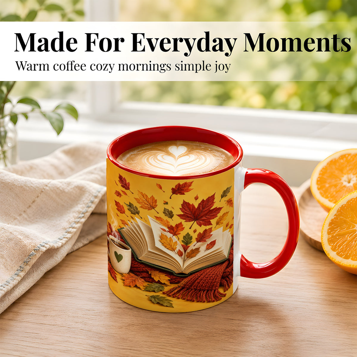 #pl[11oz|Red] Autumn Reading Coffee Mug, Cozy Book Lover Mug, Ceramic Cup
