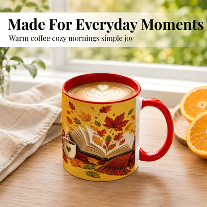 #pl[11oz|Red] Autumn Reading Coffee Mug, Cozy Book Lover Mug, Ceramic Cup