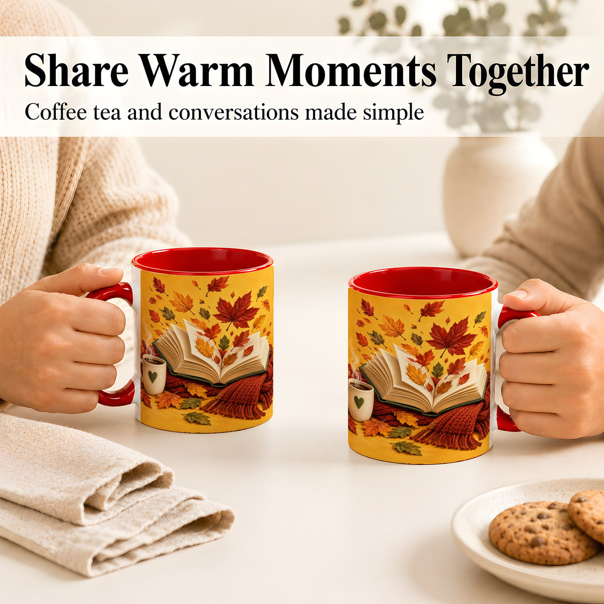 #pl[11oz|Red] Autumn Reading Coffee Mug, Cozy Book Lover Mug, Ceramic Cup