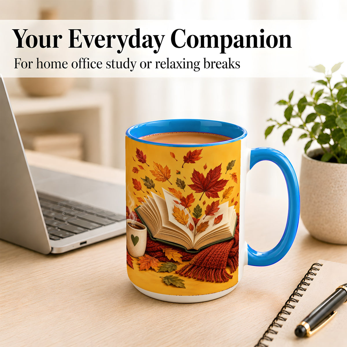 #pl[15oz|Blue] Autumn Reading Coffee Mug, Cozy Book Lover Mug, Ceramic Cup