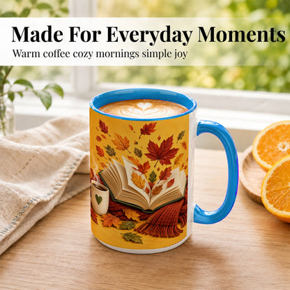 #pl[15oz|Blue] Autumn Reading Coffee Mug, Cozy Book Lover Mug, Ceramic Cup