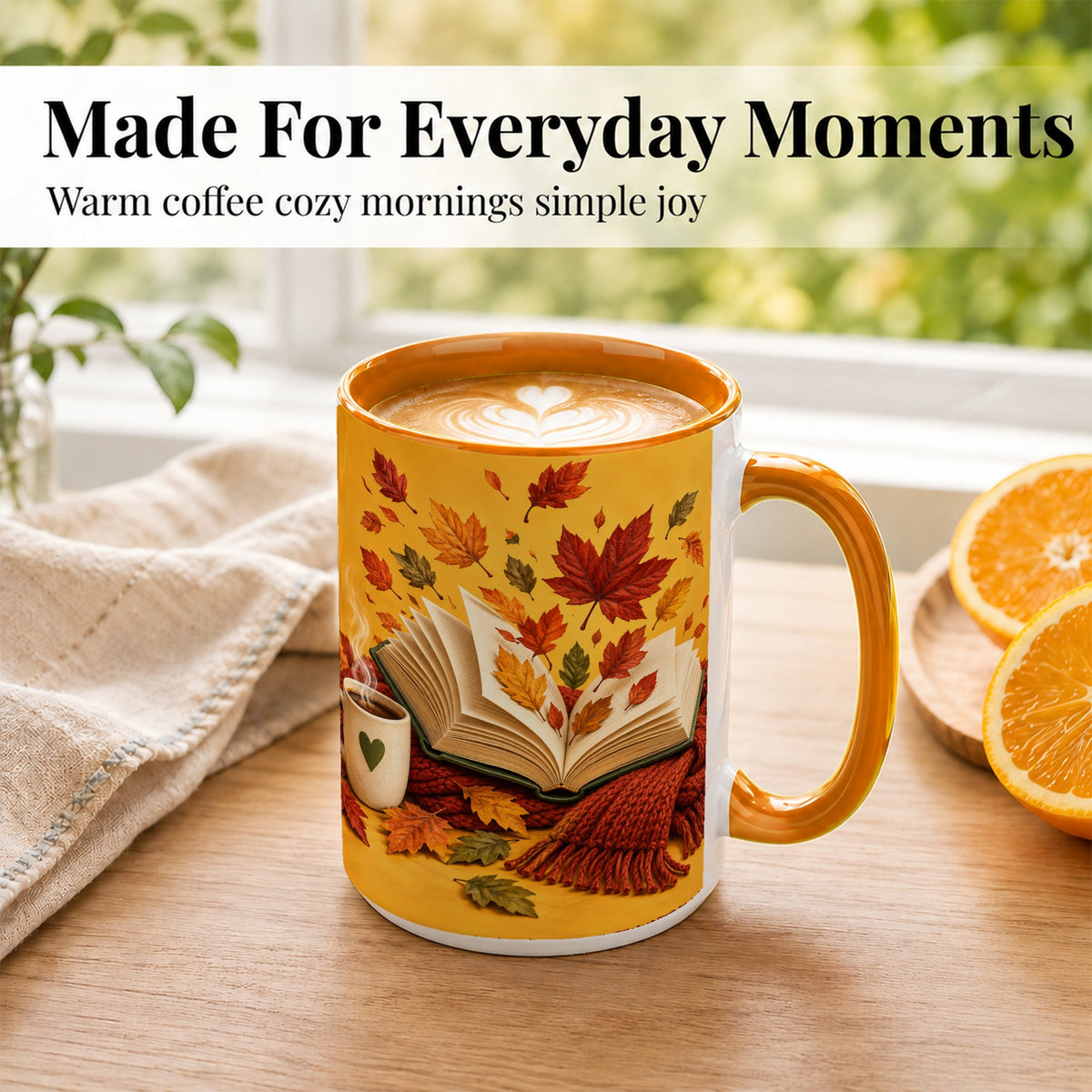 #pl[15oz|Orange] Autumn Reading Coffee Mug, Cozy Book Lover Mug, Ceramic Cup
