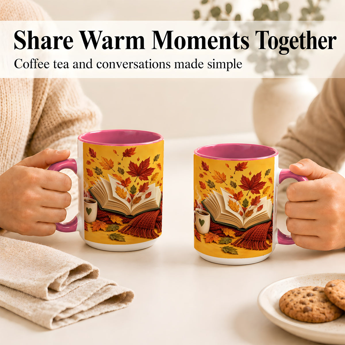 #pl[15oz|Pink] Autumn Reading Coffee Mug, Cozy Book Lover Mug, Ceramic Cup