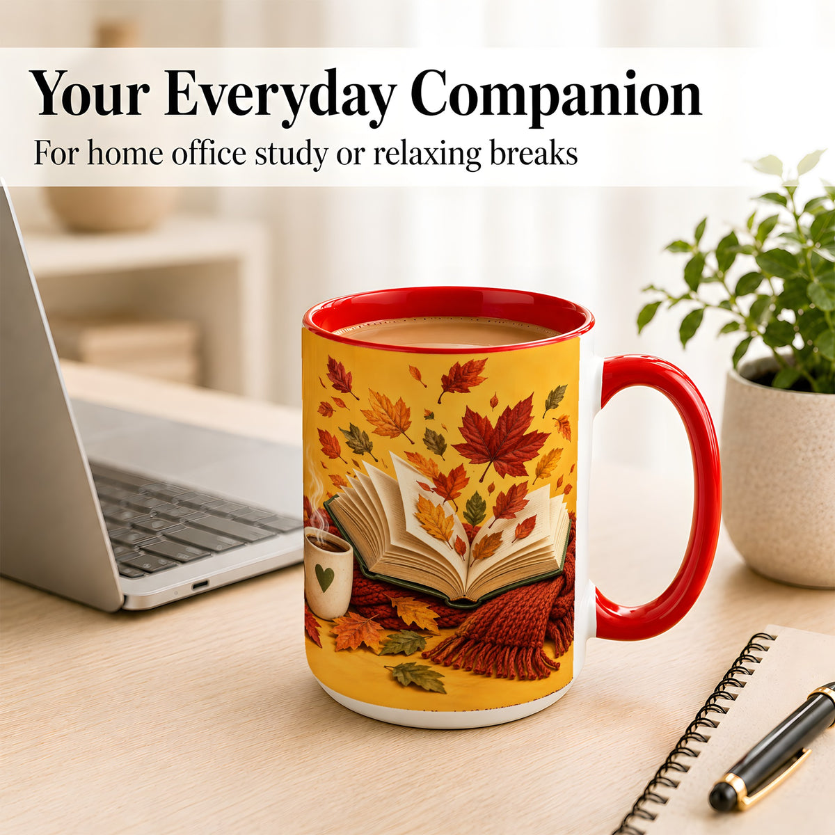 #pl[15oz|Red] Autumn Reading Coffee Mug, Cozy Book Lover Mug, Ceramic Cup