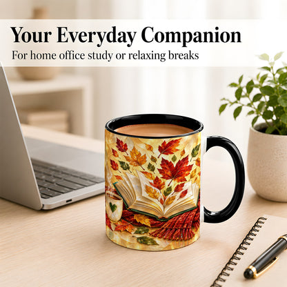 #pl[11oz|Black] Stained Glass Autumn Coffee Mug, Cozy Reading Mug, Ceramic Cup