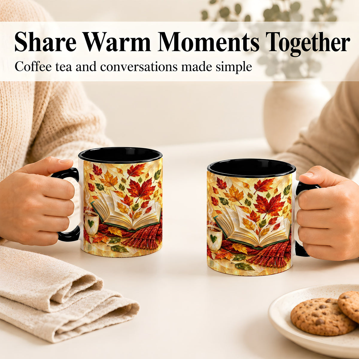 #pl[11oz|Black] Stained Glass Autumn Coffee Mug, Cozy Reading Mug, Ceramic Cup