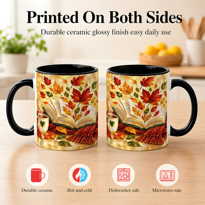 #pl[11oz|Black] Stained Glass Autumn Coffee Mug, Cozy Reading Mug, Ceramic Cup