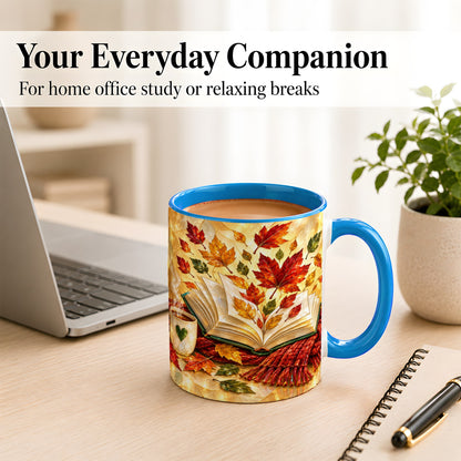 #pl[11oz|Blue] Stained Glass Autumn Coffee Mug, Cozy Reading Mug, Ceramic Cup