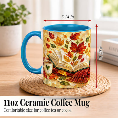 #pl[11oz|Blue] Stained Glass Autumn Coffee Mug, Cozy Reading Mug, Ceramic Cup