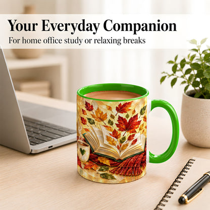 #pl[11oz|Green] Stained Glass Autumn Coffee Mug, Cozy Reading Mug, Ceramic Cup