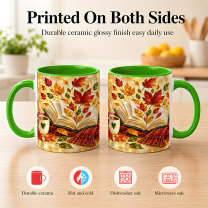 #pl[11oz|Green] Stained Glass Autumn Coffee Mug, Cozy Reading Mug, Ceramic Cup