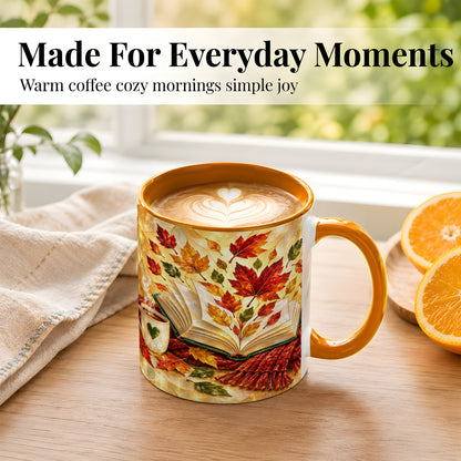 #pl[11oz|Orange] Stained Glass Autumn Coffee Mug, Cozy Reading Mug, Ceramic Cup