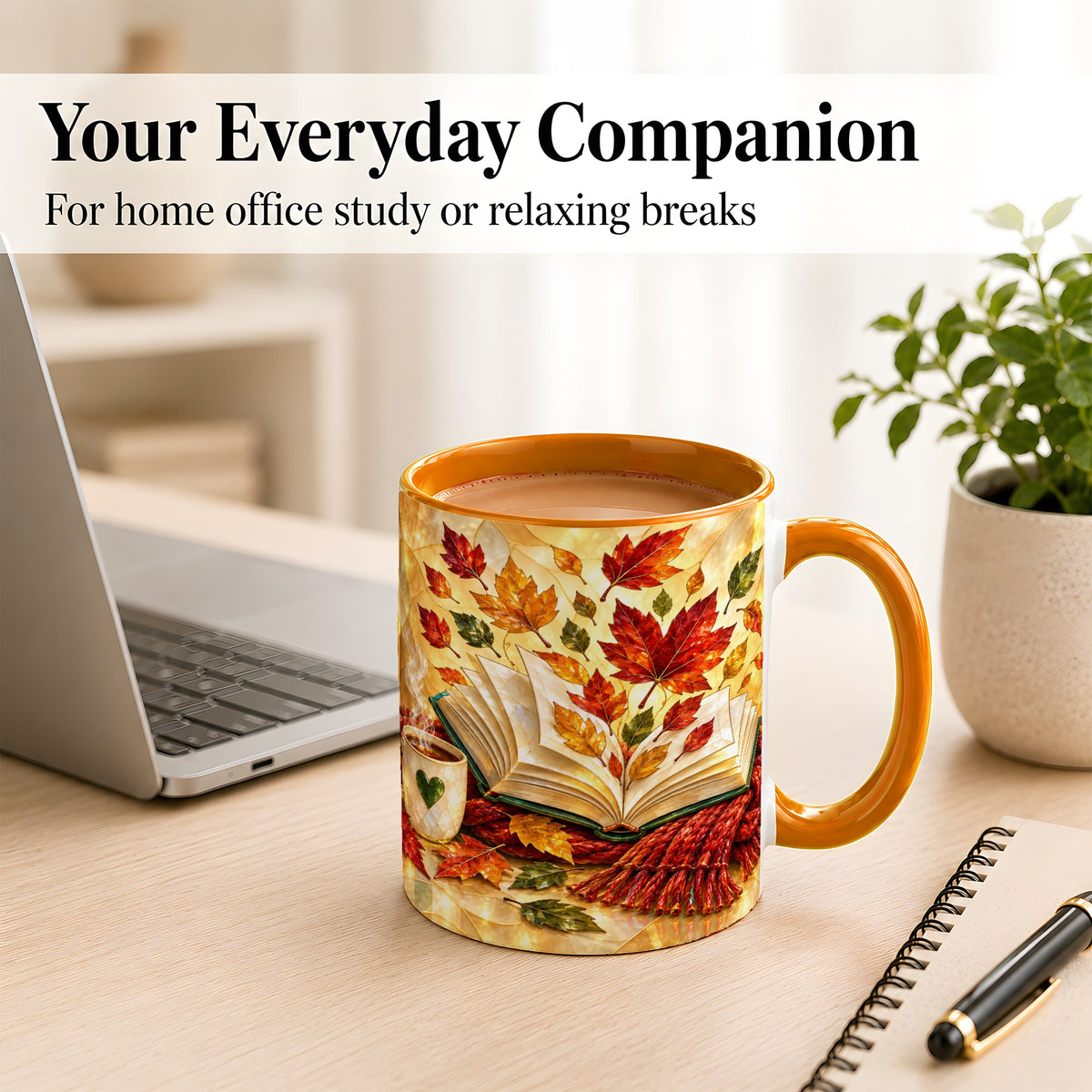 #pl[11oz|Orange] Stained Glass Autumn Coffee Mug, Cozy Reading Mug, Ceramic Cup