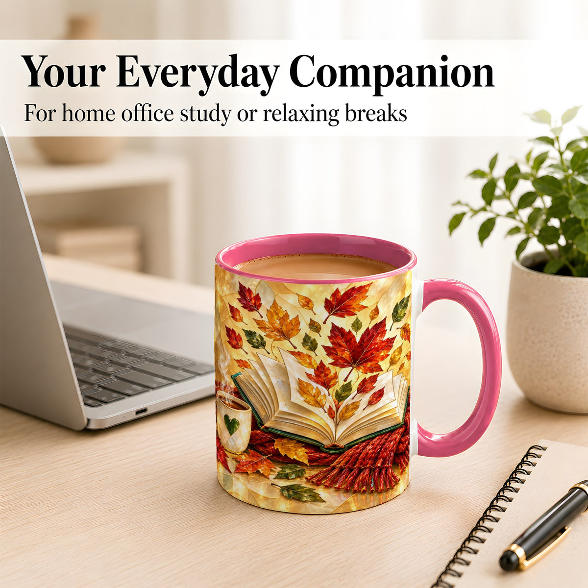 #pl[11oz|Pink] Stained Glass Autumn Coffee Mug, Cozy Reading Mug, Ceramic Cup