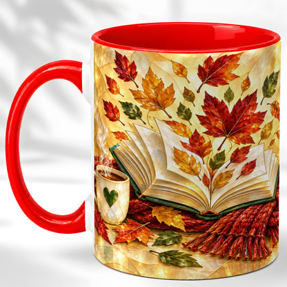Stained Glass Autumn Coffee Mug, Cozy Reading Mug, Ceramic Cup