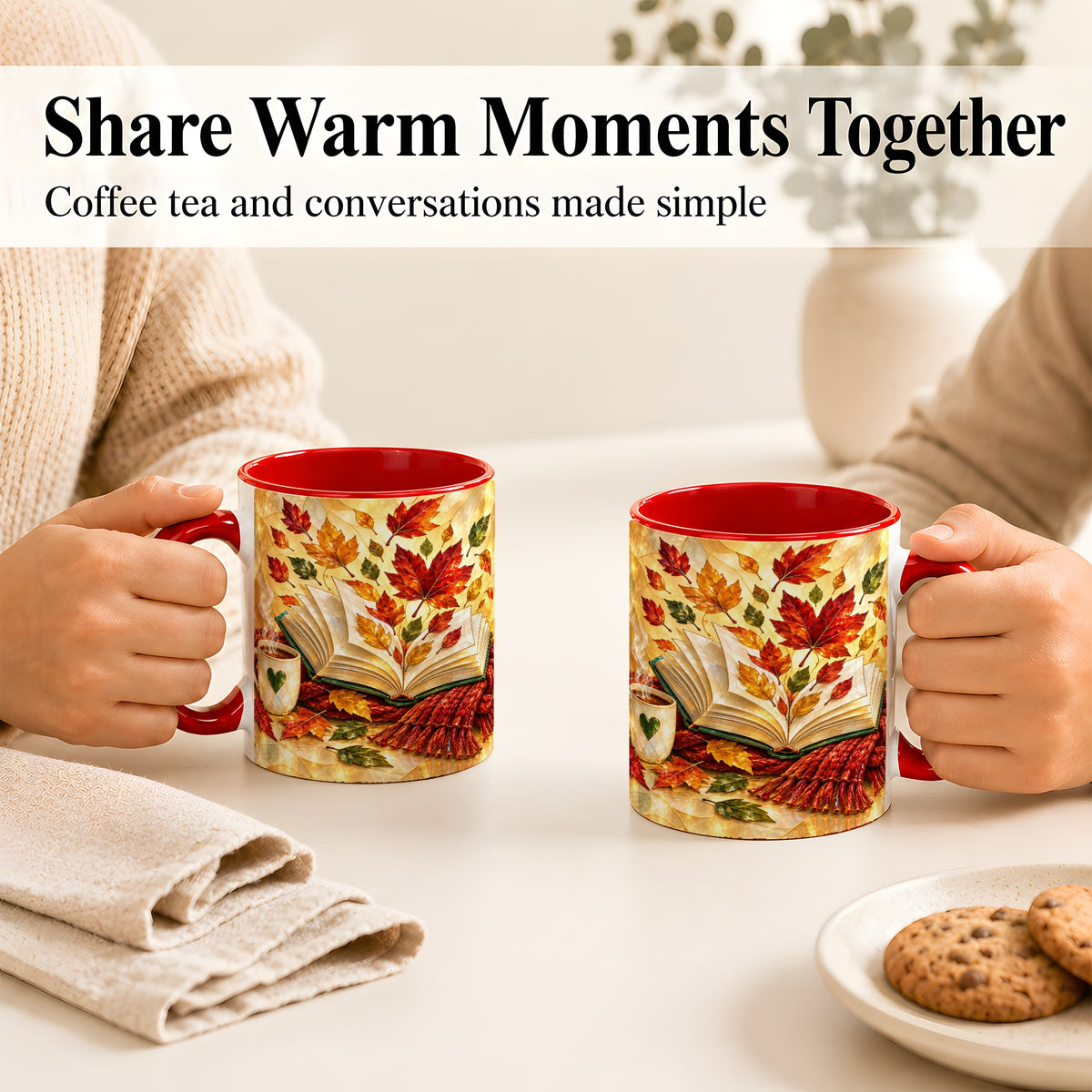 #pl[11oz|Red] Stained Glass Autumn Coffee Mug, Cozy Reading Mug, Ceramic Cup