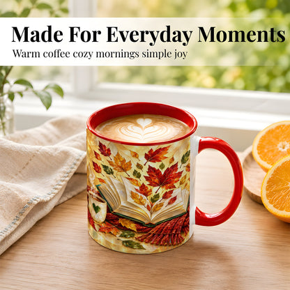 #pl[11oz|Red] Stained Glass Autumn Coffee Mug, Cozy Reading Mug, Ceramic Cup