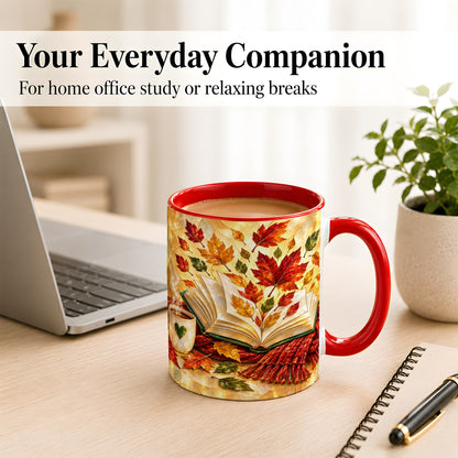 #pl[11oz|Red] Stained Glass Autumn Coffee Mug, Cozy Reading Mug, Ceramic Cup