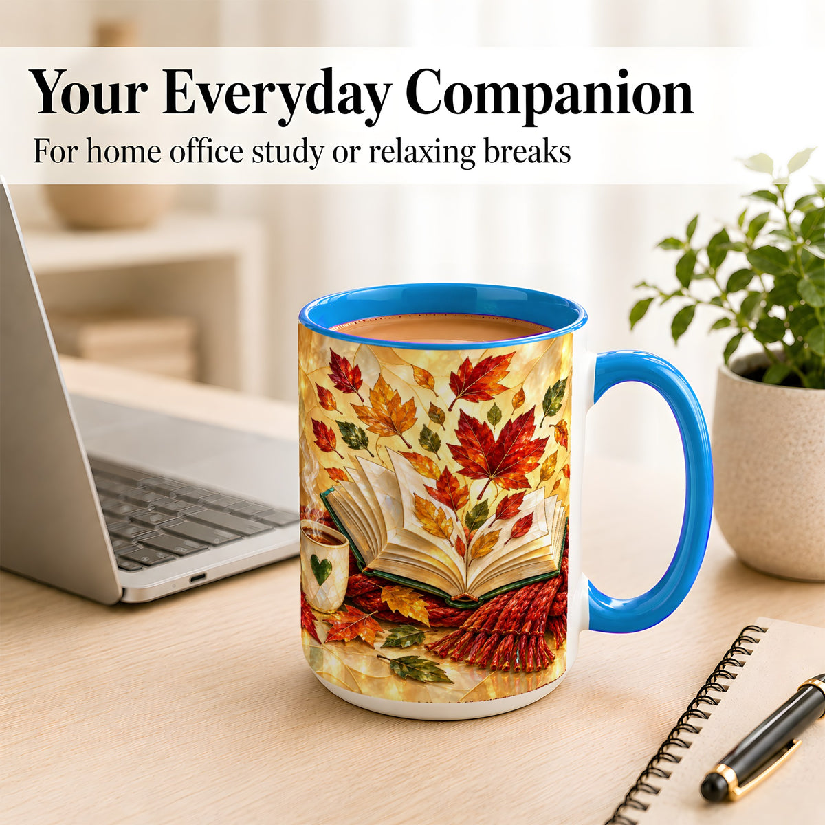 #pl[15oz|Blue] Stained Glass Autumn Coffee Mug, Cozy Reading Mug, Ceramic Cup