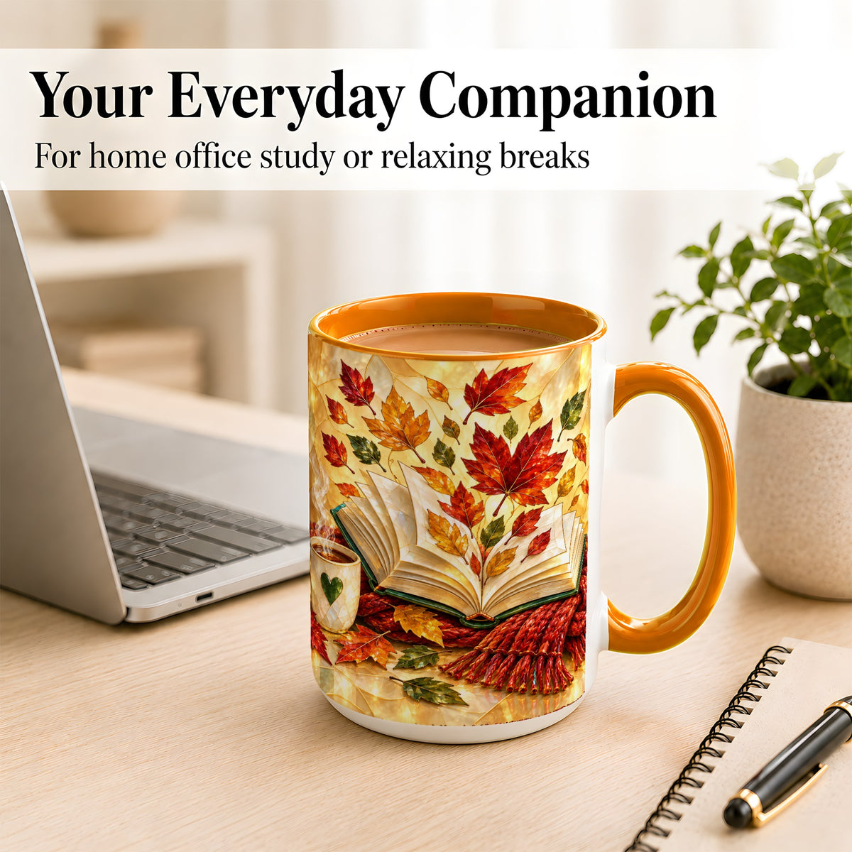 #pl[15oz|Orange] Stained Glass Autumn Coffee Mug, Cozy Reading Mug, Ceramic Cup