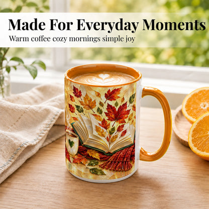#pl[15oz|Orange] Stained Glass Autumn Coffee Mug, Cozy Reading Mug, Ceramic Cup