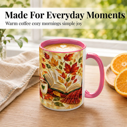 #pl[15oz|Pink] Stained Glass Autumn Coffee Mug, Cozy Reading Mug, Ceramic Cup