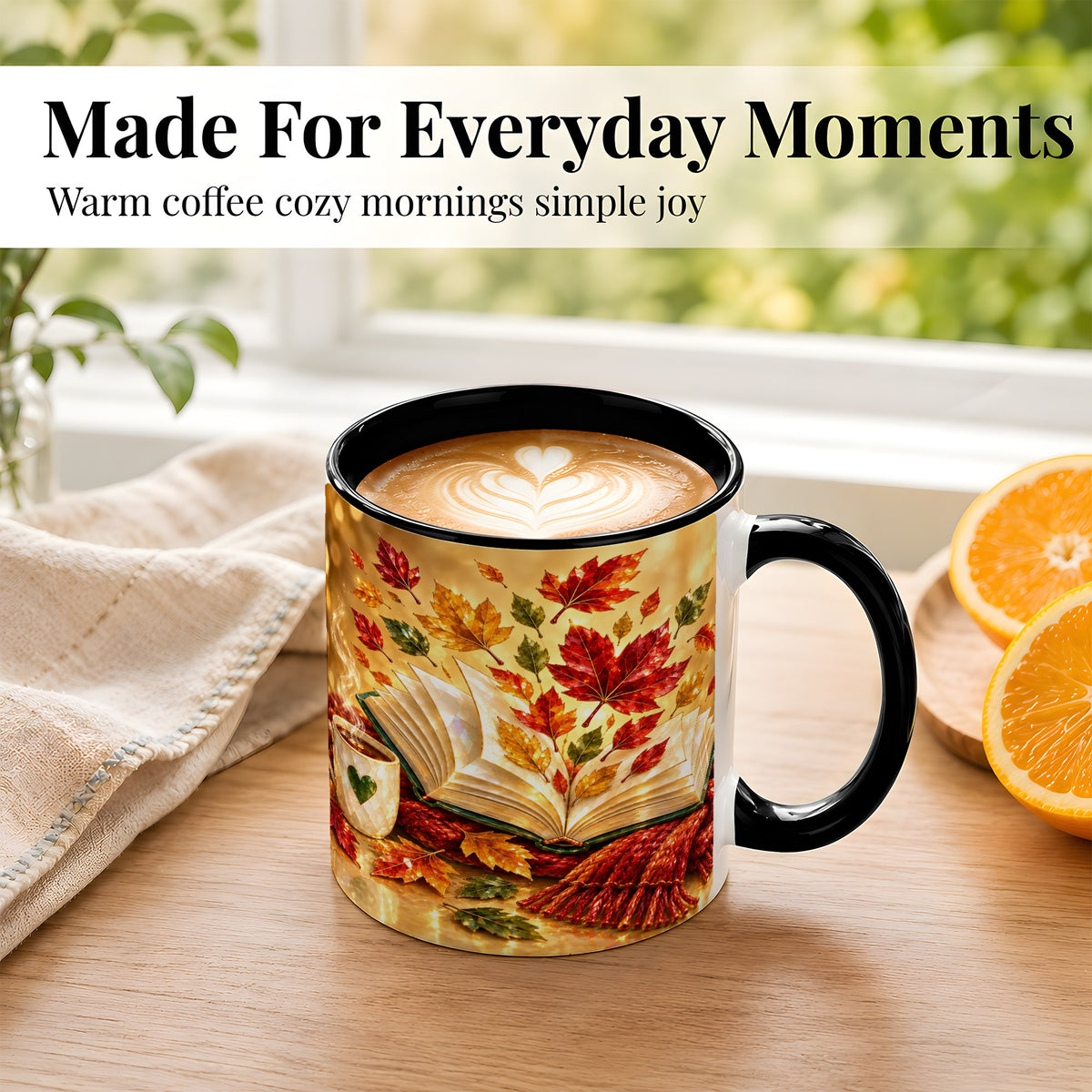 #pl[11oz|Black] Jeweled Autumn Coffee Mug, Cozy Reading Mug, Ceramic Cup