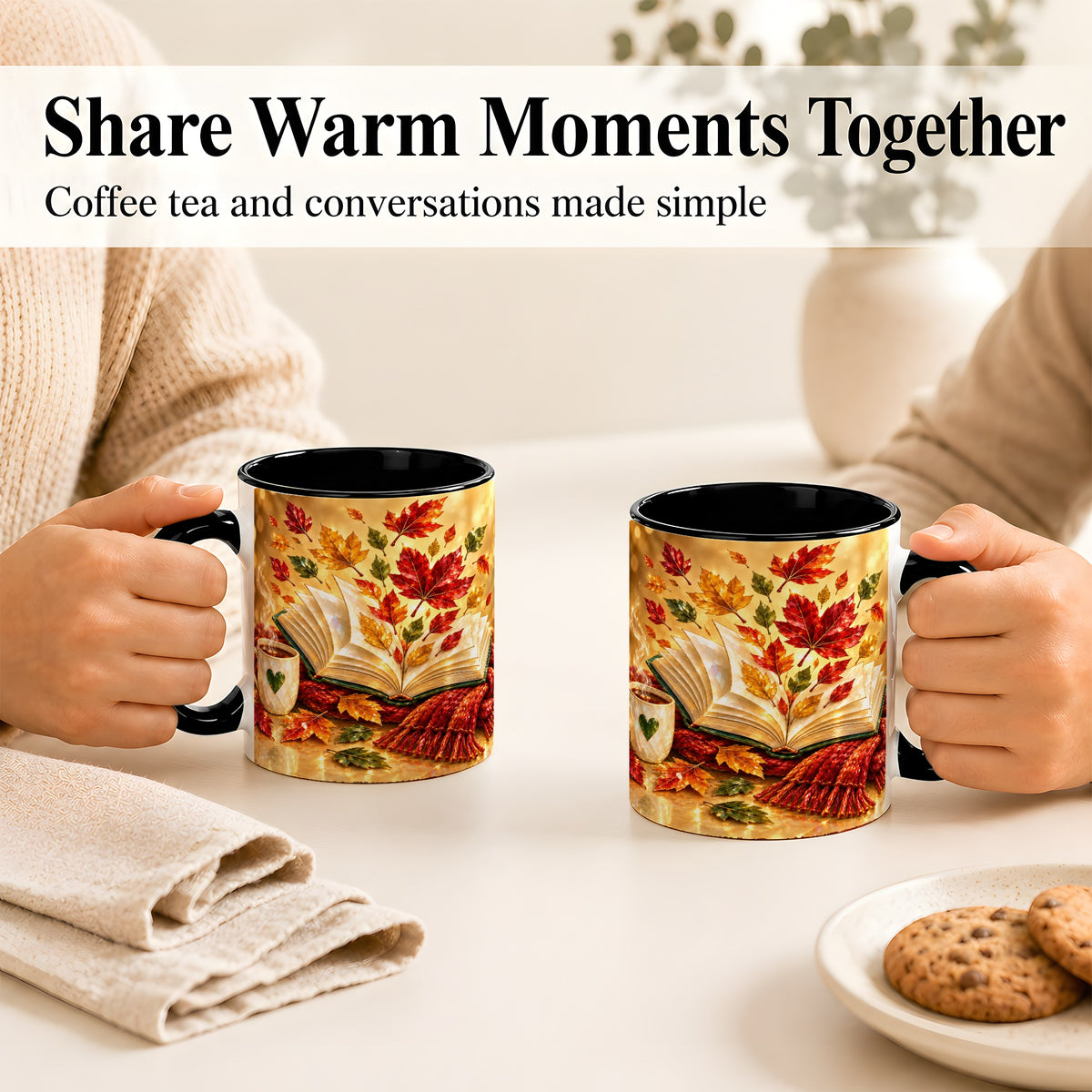#pl[11oz|Black] Jeweled Autumn Coffee Mug, Cozy Reading Mug, Ceramic Cup