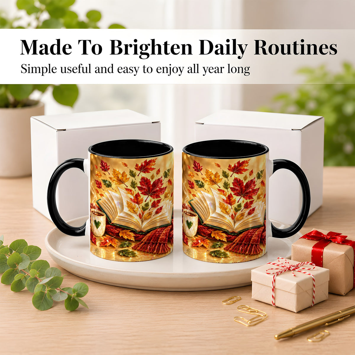 #pl[11oz|Black] Jeweled Autumn Coffee Mug, Cozy Reading Mug, Ceramic Cup