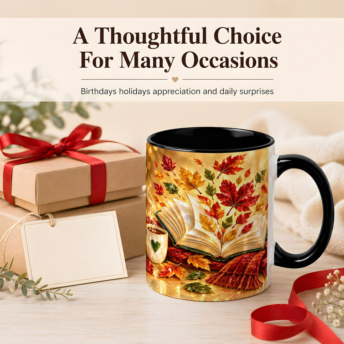 #pl[11oz|Black] Jeweled Autumn Coffee Mug, Cozy Reading Mug, Ceramic Cup