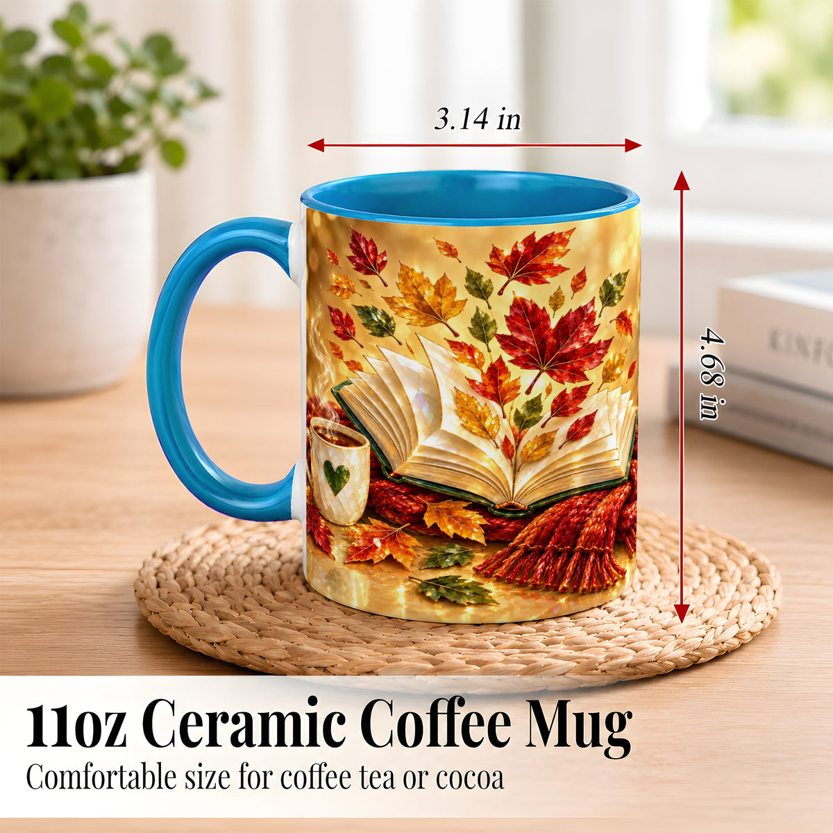 #pl[11oz|Blue] Jeweled Autumn Coffee Mug, Cozy Reading Mug, Ceramic Cup