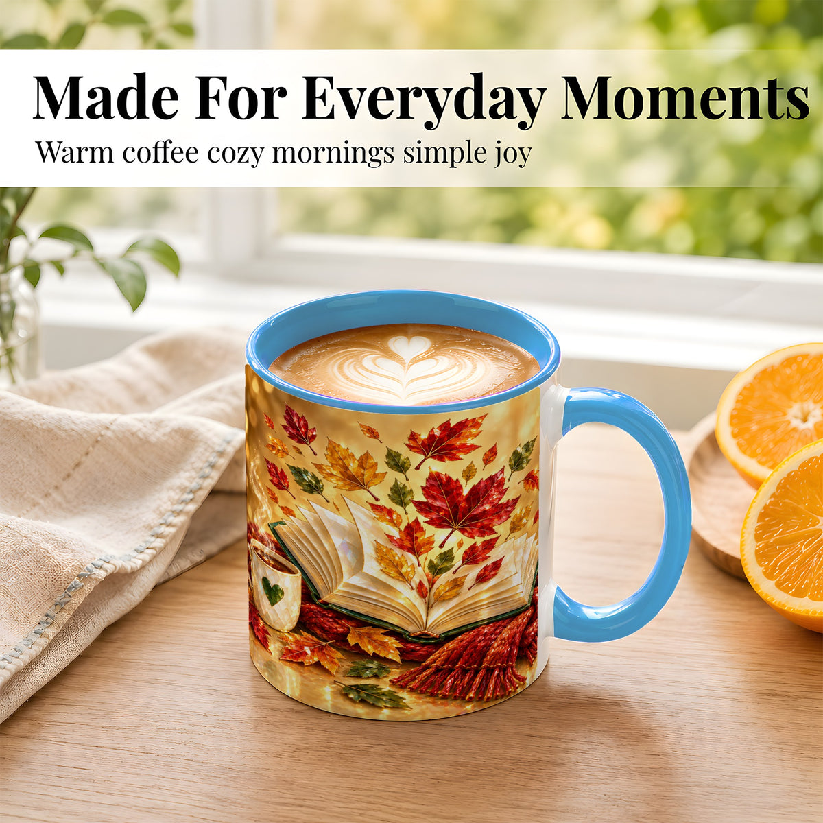 #pl[11oz|Blue] Jeweled Autumn Coffee Mug, Cozy Reading Mug, Ceramic Cup