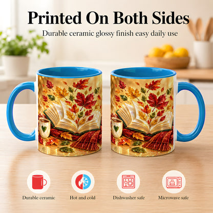 #pl[11oz|Blue] Jeweled Autumn Coffee Mug, Cozy Reading Mug, Ceramic Cup