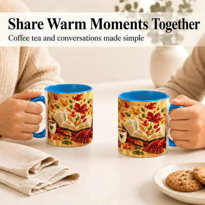 #pl[11oz|Blue] Jeweled Autumn Coffee Mug, Cozy Reading Mug, Ceramic Cup